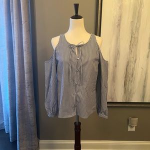 Listicle cold shoulder blue and white stripe blouse M